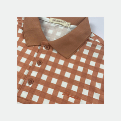 Áo polo nam Papka 1122 họa tiết Gingham màu cam đất ấm áp, tạo cảm giác năng động mà tinh tế