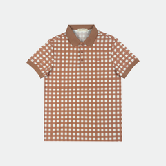 Áo polo nam Papka 1122 họa tiết Gingham màu cam đất ấm áp, tạo cảm giác năng động mà tinh tế