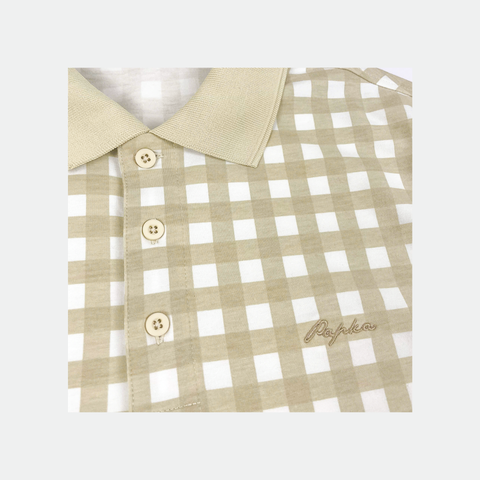 Áo polo nam Papka 1122 họa tiết Gingham màu kem nhẹ nhàng, thanh lịch, dễ phối cho phong cách tối giản