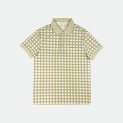 Áo polo nam Papka 1122 họa tiết Gingham màu kem nhẹ nhàng, thanh lịch, dễ phối cho phong cách tối giản