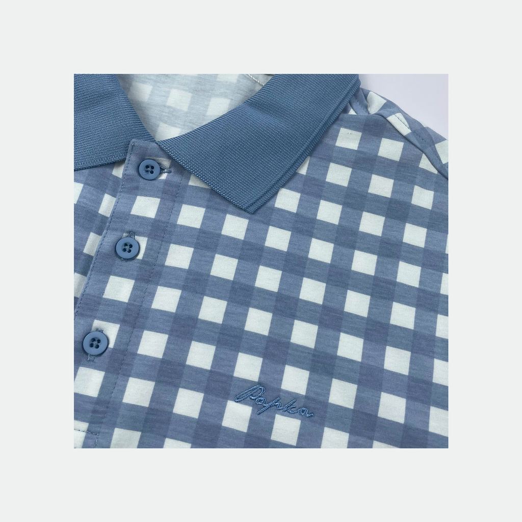 Áo polo nam Papka 1122 họa tiết Gingham màu xanh biển sâu mang hơi hướng cổ điển, sang trọng