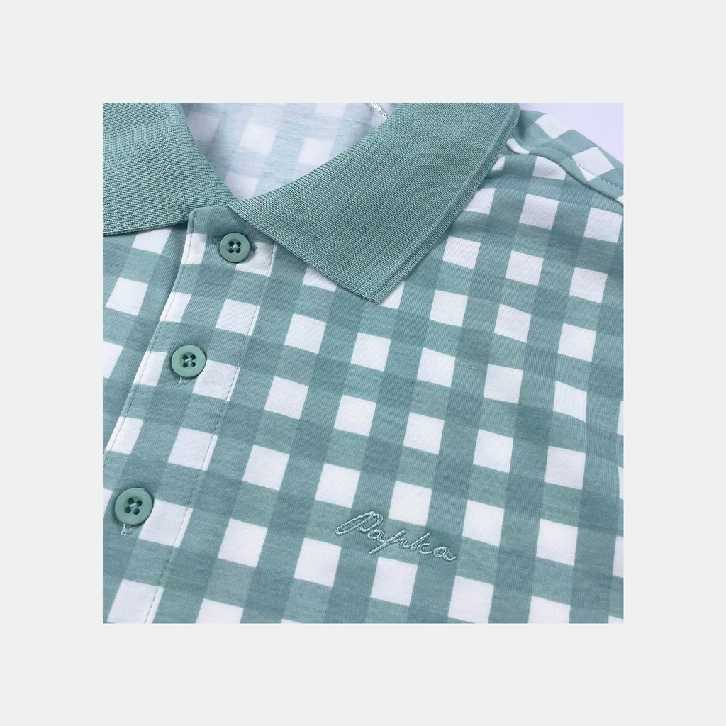 Áo polo nam Papka 1122 họa tiết Gingham màu xanh lá pastel nhẹ, trẻ trung, hiện đại