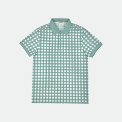 Áo polo nam Papka 1122 họa tiết Gingham màu xanh lá pastel nhẹ, trẻ trung, hiện đại