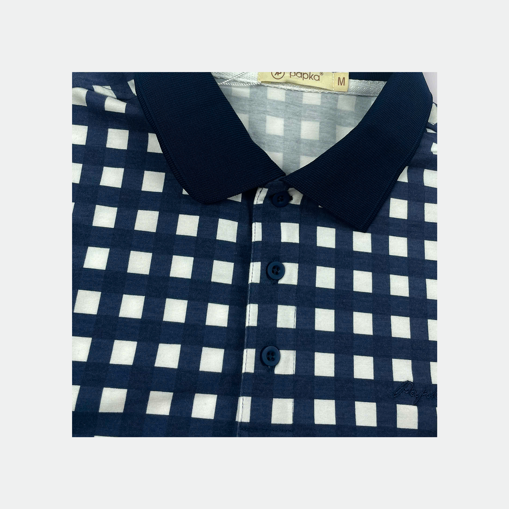 Áo polo nam Papka 1122 họa tiết Gingham màu xanh đen mạnh mẽ, dễ phối và phù hợp phong cách casual