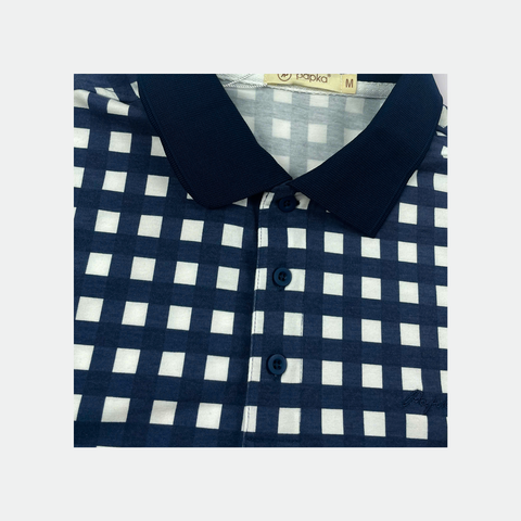 Áo polo nam Papka 1122 họa tiết Gingham màu xanh đen mạnh mẽ, dễ phối và phù hợp phong cách casual
