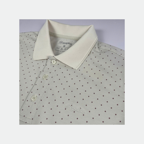 Áo polo nam Papka 1122 họa tiết chấm bi màu kem trung tính, họa tiết nhẹ nhàng, tạo vẻ tinh tế và dễ phối đồ