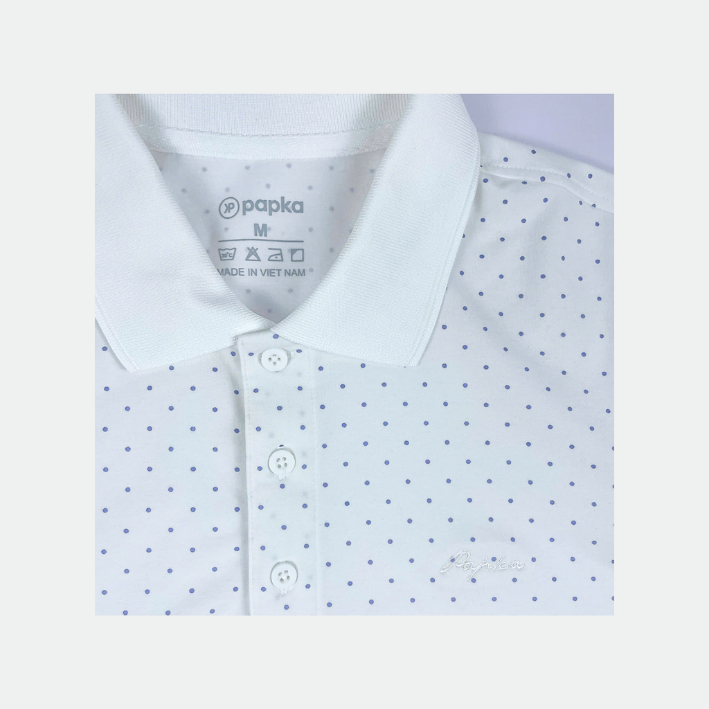 Áo polo nam Papka 1122 họa tiết chấm bi màu trắng thanh khiết mang cảm giác tươi mới, trẻ trung