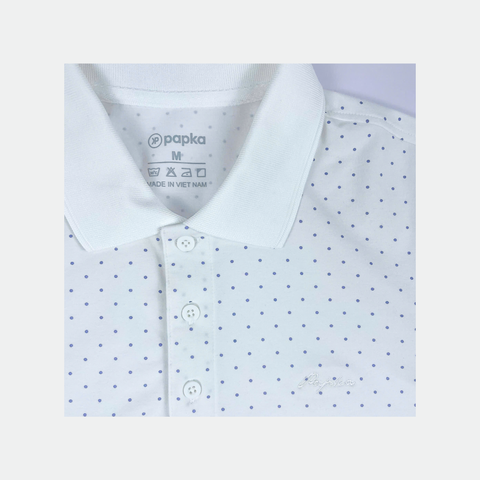 Áo polo nam Papka 1122 họa tiết chấm bi màu trắng thanh khiết mang cảm giác tươi mới, trẻ trung