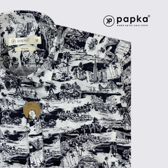 Áo sơ mi nam tay ngắn Papka có túi 1123 màu trắng hình in ngẫu hứng cổ điển, trẻ trung và lịch sự