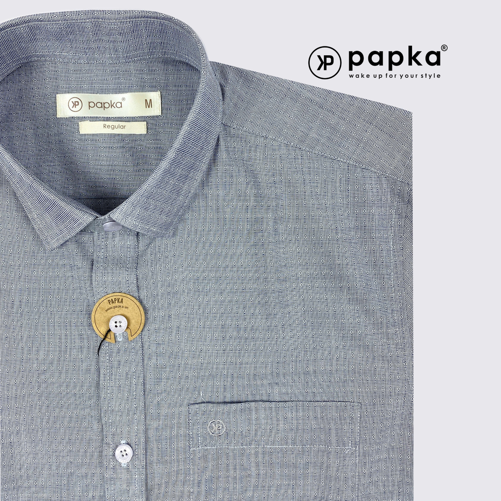 Áo sơ mi nam tay ngắn Papka có túi 1123 màu xám sọc cổ điển, trẻ trung và lịch sự
