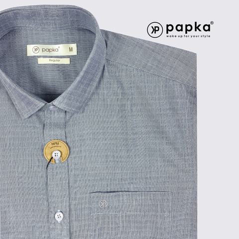 Áo sơ mi nam tay ngắn Papka có túi 1123 màu xám sọc cổ điển, trẻ trung và lịch sự