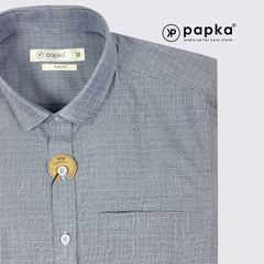 Áo sơ mi nam tay ngắn Papka có túi 1123 màu xám sọc cổ điển, trẻ trung và lịch sự