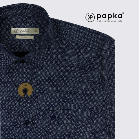 Áo sơ mi nam tay ngắn Papka có túi 1123 màu xám họa tiết monogram cổ điển, trẻ trung và lịch sự