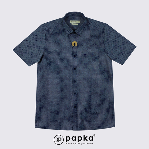 Áo sơ mi nam tay ngắn Papka có túi 1123 màu xám họa tiết monogram cổ điển, trẻ trung và lịch sự