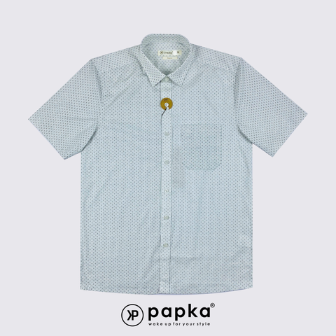 Áo sơ mi nam tay ngắn Papka có túi 1123 màu trắng chấm bi đen nhỏ cổ điển, trẻ trung và lịch sự