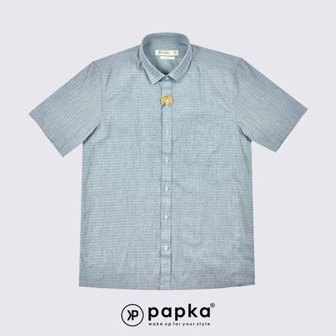 Áo sơ mi nam tay ngắn Papka có túi 1123 màu xám sọc cổ điển, trẻ trung và lịch sự