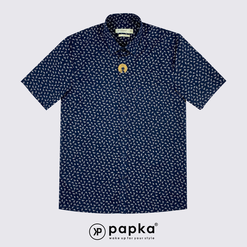Áo sơ mi nam tay ngắn Papka có túi 1123 màu đen với hình in hoa hồng cổ điển, trẻ trung và lịch sự