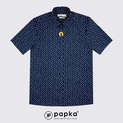 Áo sơ mi nam tay ngắn Papka có túi 1123 màu đen với hình in hoa hồng cổ điển, trẻ trung và lịch sự