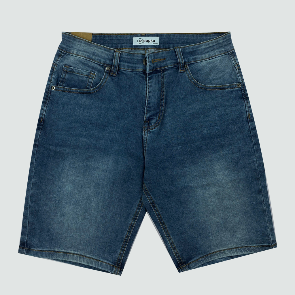 Quần short Jeans nam Papka 2014 màu xanh đậm wax form Regular rộng rãi co dãn tốt