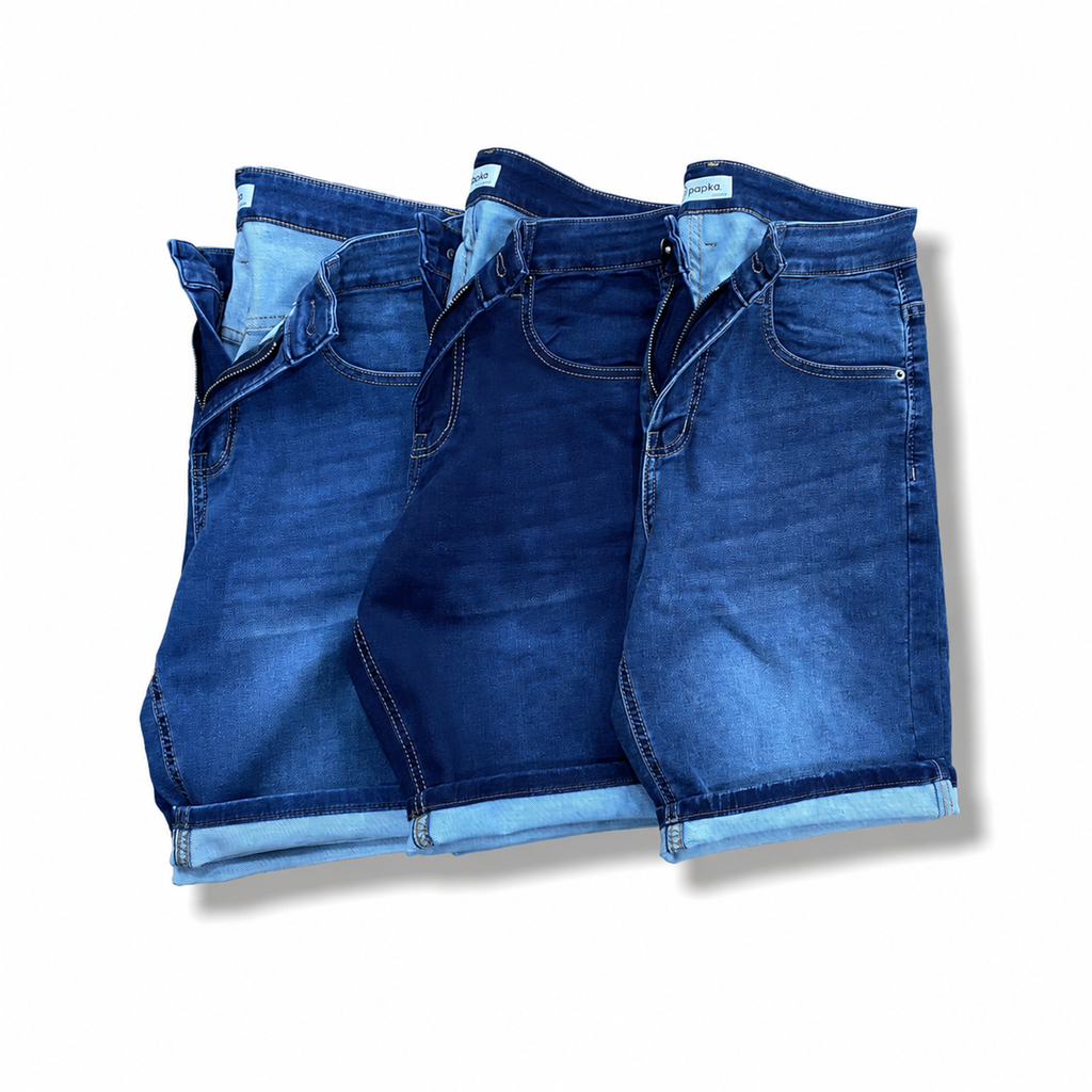 Quần Jeans short nam PAPKA 2031 wax xanh đậm New Logo form Regular thoải mái co dãn tốt