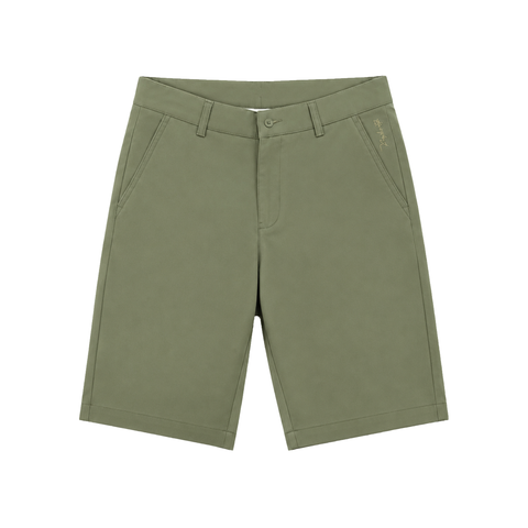 Quần short kaki nam PAPKA 2032 màu rêu xám trơn thêu logo Papka Style chuẩn form linh hoạt