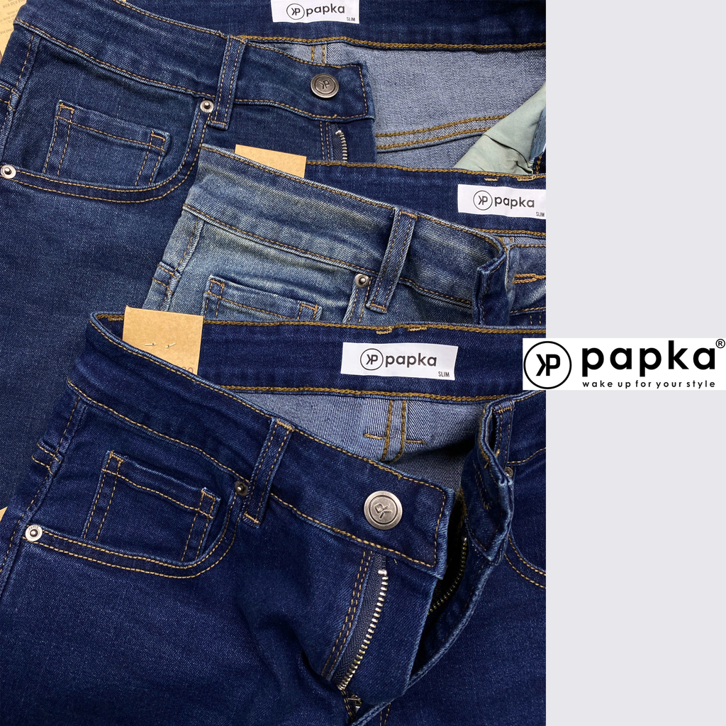 Quần jeans nam Papka 2038 màu xanh dương form slim với độ ôm vừa phải tạo sự năng động và thoải mái
