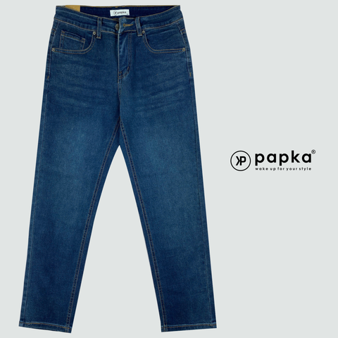 Quần Jeans dài nam Papka 2043 màu xanh dương form Teen trẻ trung, độ dài quần ngang mắt cá chân tạo sự thoải mái và năng động