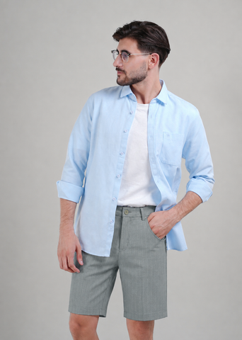 Quần âu ngắn nam PAPKA 2045 màu xám nhạt dệt sọc vải Rayon thoáng nhẹ và sang trọng