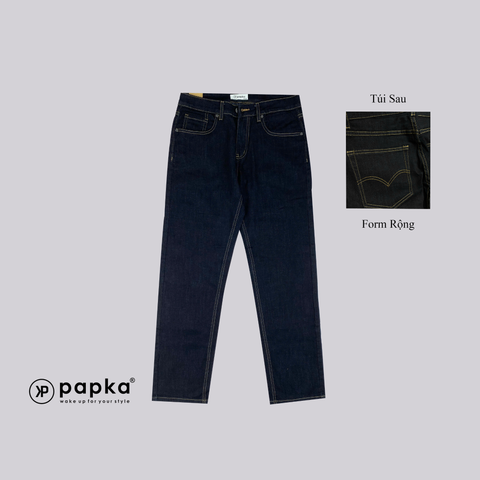 Quần jeans dài nam Papka 2063 màu xanh đậm form rộng thoải mái.
