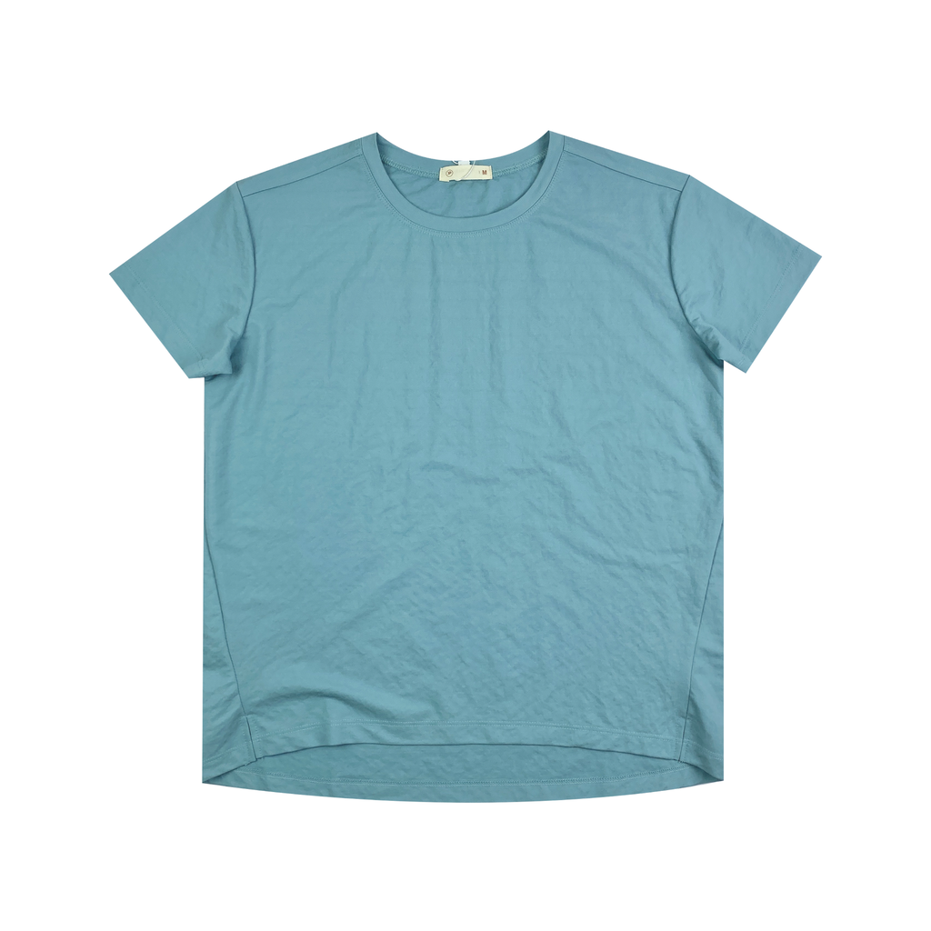 Áo thun nữ Papka 3031 màu xanh xẻ tà lệch chất vải Cotton Jersey AIRism mềm nhẹ, thoáng mát