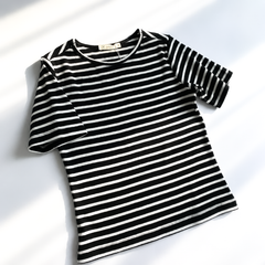 Áo thun nữ PAPKA 3032 chất thun Cotton Jersey borip đen sọc trắng nữ tính thoải mái