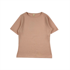 Áo thun nữ Papka 3032 màu hồng pastel nhẹ nhàng cổ thuyền nữ tính chất thun gân co dãn dễ chịu