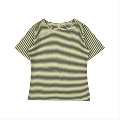 Áo thun nữ PAPKA 3032 màu kem sọc đen chất thun gân cotton co giãn linh hoạt trẻ trung