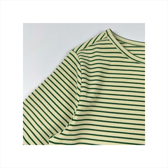 Áo thun nữ PAPKA 3032 màu kem sọc xanh lá chất thun gân cotton co giãn linh hoạt trẻ trung