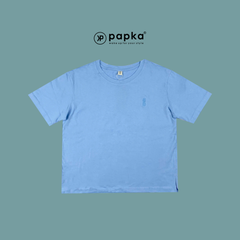 Áo thun nữ Papka 3037 màu xanh biển form croptop trendy và họa tiết thêu trẻ trung cho mùa hè.