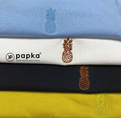 Áo thun nữ Papka 3037 màu vàng form croptop trendy và họa tiết thêu trẻ trung cho mùa hè.