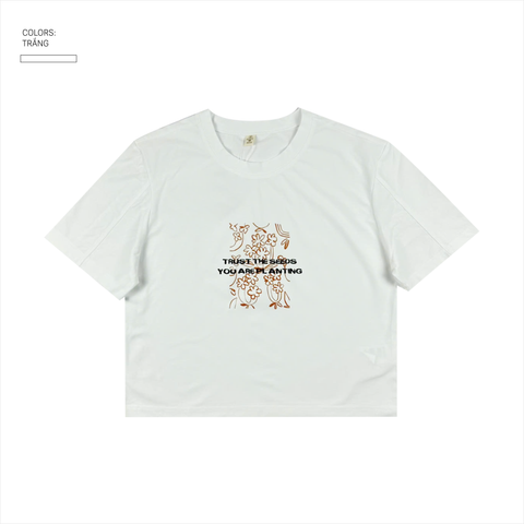 Áo thun nữ PAPKA 3038 màu trắng form Croptop Baby Tee in hoa trẻ trung và năng động