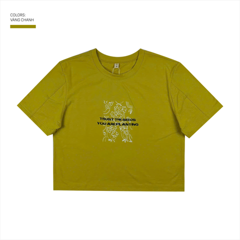Áo thun nữ PAPKA 3038 màu vàng form Croptop Baby Tee in hoa trẻ trung và năng động