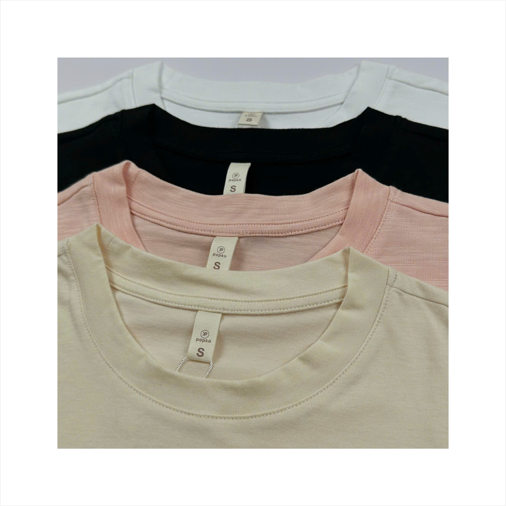 Áo thun nữ Papka 3040 màu kem form croptop Boxy Tee 