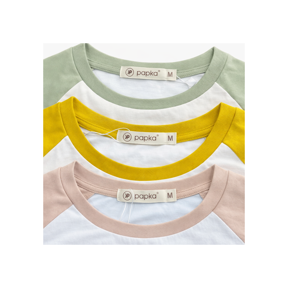 Áo thun nữ PAPKA 3047 phối Raglan màu xanh lá chất Cotton 100% trẻ trung năng động