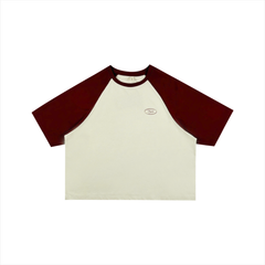 Áo thun nữ PAPKA 3047 phối Raglan màu đỏ chất Cotton 100% trẻ trung năng động