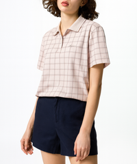 Áo polo nữ Papka 3056 sọc caro hồng form rộng rãi thoải mái và trẻ trung năng động