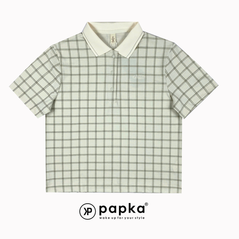 Áo polo nữ Papka 3056 sọc caro kem form rộng rãi thoải mái và trẻ trung năng động