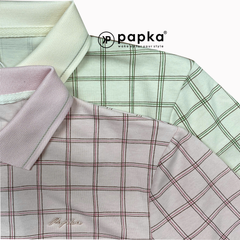 Áo polo nữ Papka 3056 sọc caro hồng form rộng rãi thoải mái và trẻ trung năng động