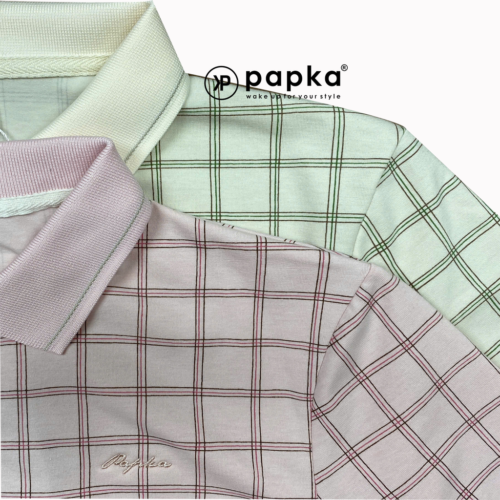 Áo polo nữ Papka 3056 sọc caro kem form rộng rãi thoải mái và trẻ trung năng động