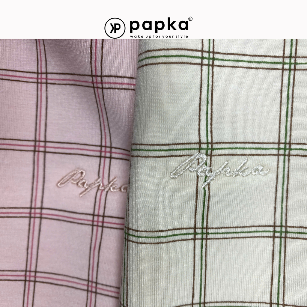 Áo polo nữ Papka 3056 sọc caro kem form rộng rãi thoải mái và trẻ trung năng động