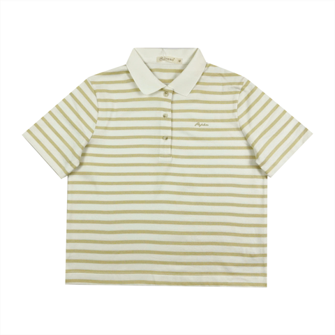 Áo polo nữ PAPKA 3056 màu trắng sọc vàng chất Cotton 100% thấm hút và co dãn tốt
