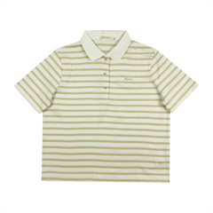 Áo polo nữ PAPKA 3056 màu trắng sọc vàng chất Cotton 100% thấm hút và co dãn tốt