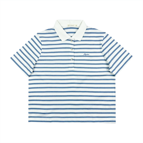 Áo polo nữ PAPKA 3056 màu trắng sọc xanh biển chất Cotton 100% thấm hút và co dãn tốt