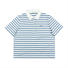 Áo polo nữ PAPKA 3056 màu trắng sọc xanh biển chất Cotton 100% thấm hút và co dãn tốt
